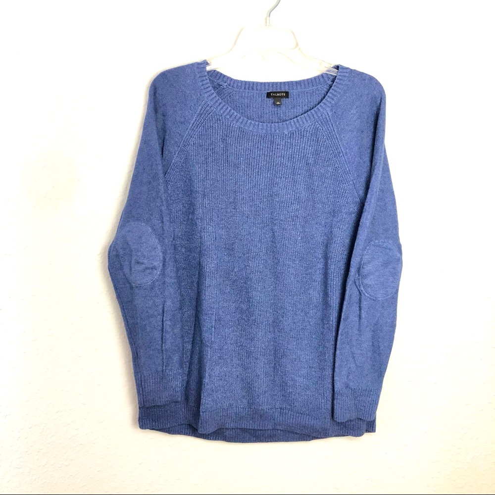 Talbots Comfy-Elbow Patch Pullover Ribbed Long Sl… - image 1